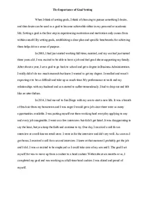 The Importance of Goal Setting Written Assignment