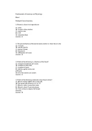 Anatomy and Physiology (Blood) Answer Key 1-40