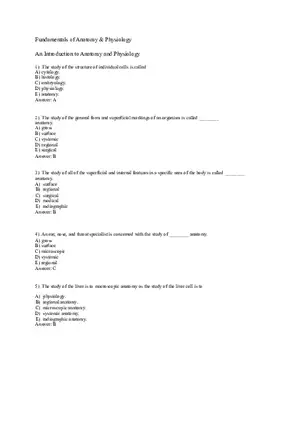 An Introduction to Anatomy and Physiology 82 Practice Questions