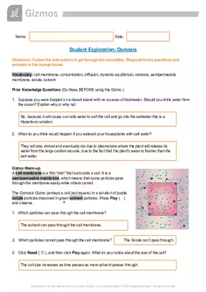 Student Exploration: Osmosis