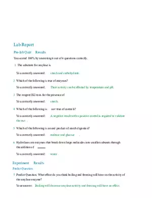 Assessing Starch Digestion by Salivary Amylase Answers