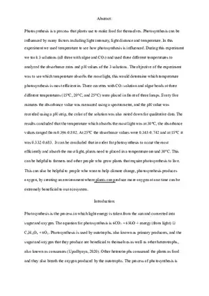Photosynthesis Lab Report