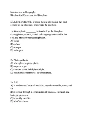 Biochemical Cycles and the Biosphere (Assignment)
