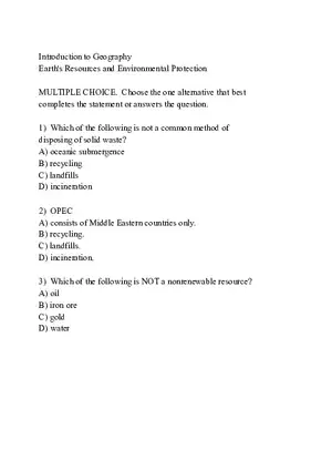 Earth's Resources and Environmental Protection (Assignment)