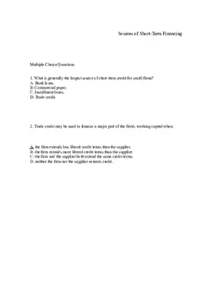 Sources of Short-Term Financing Answer Key 1