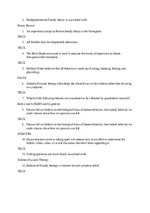 Family Therapy and Psychological Theories Quiz