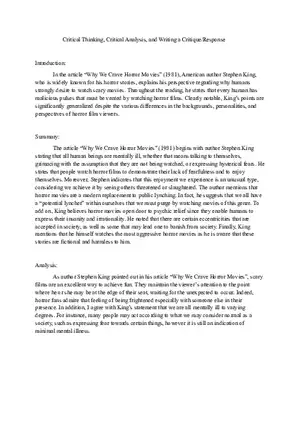 Why We Crave Horror Movies - Summary Critique Essay