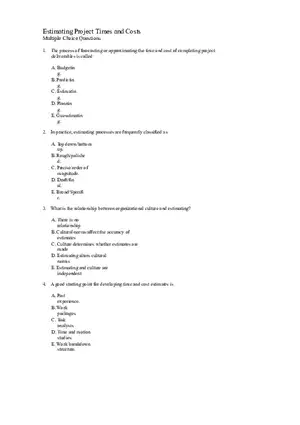 Project Management - Estimating Project Times and Costs