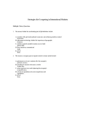 Strategies for Competing in International Markets Questions Part 1