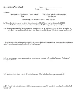 Acceleration Worksheet 2021