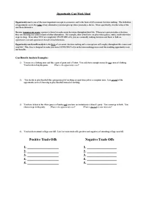 Opportunity Cost Work Sheet