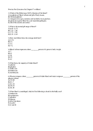 Practice Test Questions for Chapter 17 on Blood