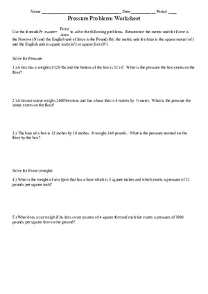 Pressure Problems Worksheet