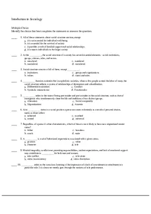 Intoduction to Sociology 100 Questions