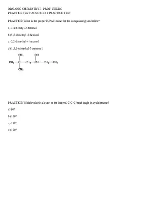 Organic Chemistry Test Part 1