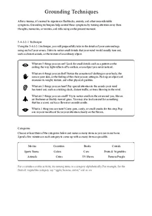 Grounding Techniques for Trauma Recovery Worksheet