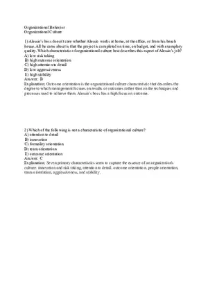Organizational Behavior (Organizational Culture) Answer Key Part 1