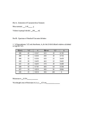 Curcumin Extraction Data and Results Entry Form
