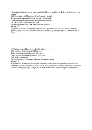 Organizational Behavior (Organizational Culture) Answer Key Part 2
