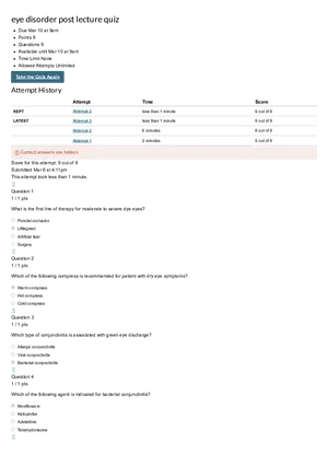 Eye Disorder Post Lecture Quiz