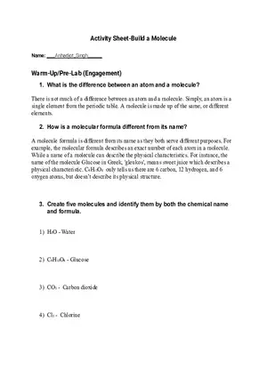 Student Activity - Sheet-Build a Molecule