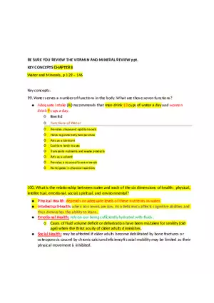 Key Concepts Chapter 8 Water and Minerals