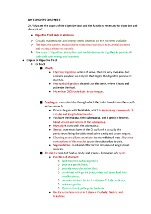 Key Concepts Chapter 3 Digestive Tract