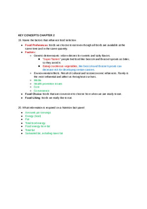 Key Concepts Chapter 2 Food