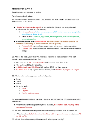 Key Concepts Chapter 4 Carbohydrates