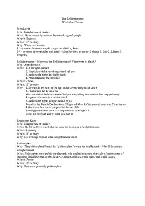 The Enlightenment Worksheet Terms