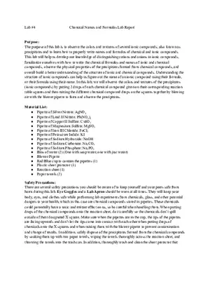 Chemical Names and Formulas Lab Report