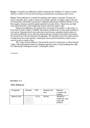 Experiment 2 Solubility and Recrystallization