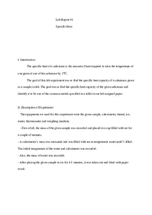 Lab Report  1 Specific Heat