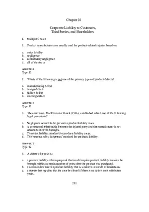Chapter 28 Corporate Liability to Customers, Third Parties, and Shareholders