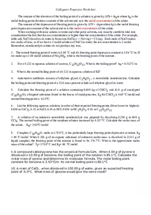 Colligative Properties Worksheet