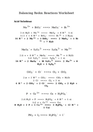 Balancing Redox Reactions Worksheet