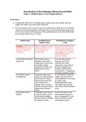 Topic 1 Media Claims versus Empirical Facts