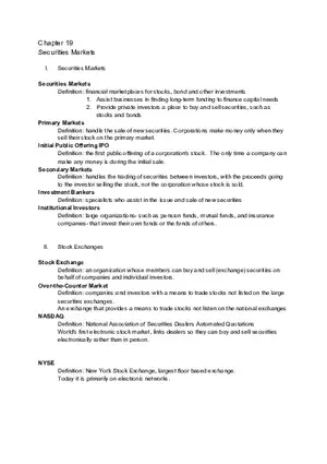 Chapter 19 Securities Markets
