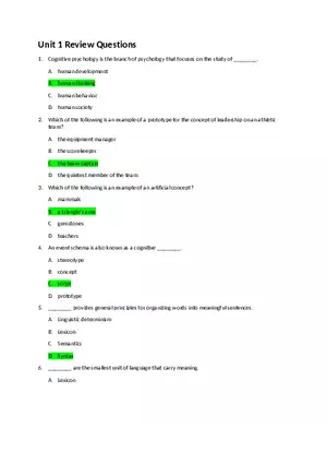 Psychology Unit 1 Review Questions