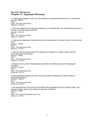 Chapter 13  Aggregate Planning True False