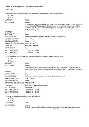 Computers and Their Business Application True False