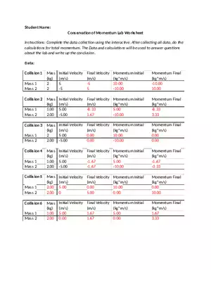 Conservation of Momentum Lab Worksheet
