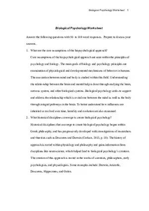 Biological Psychology Worksheet