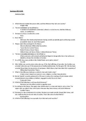 Sociology Deviance Quiz