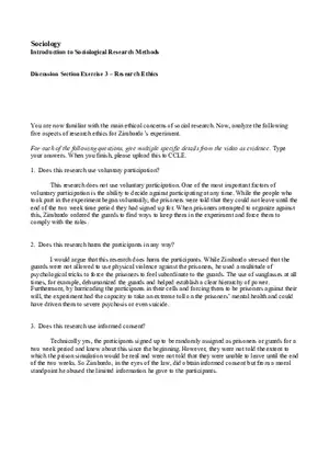 Discussion Section Exercise 3 – Research Ethics