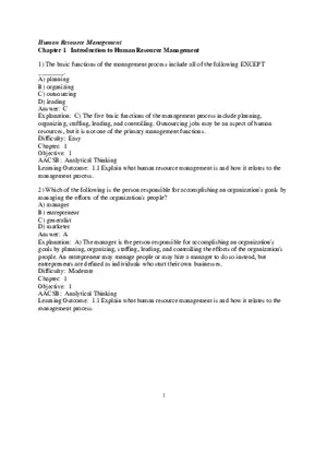 Chapter 1 Introduction to Human Resource Management Multiple Choice 1