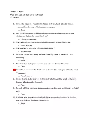 Module 7 Quiz Introduction to the Study of the Church