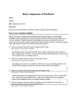 Basic Components of Worldview Answers