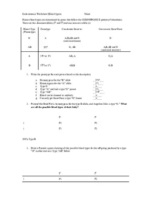 Codominance Worksheet (Blood Types)