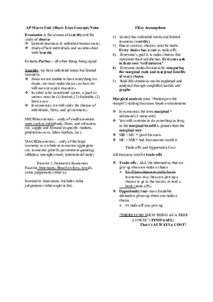 Macro Unit 1 Basic Econ Concepts Notes